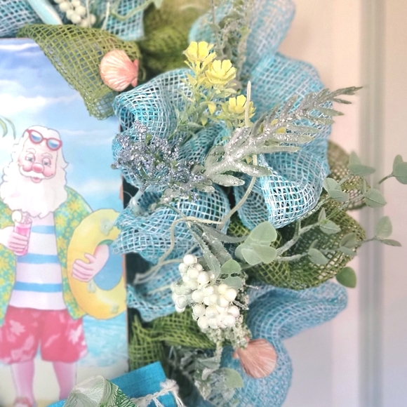 Christmas Beach Santa Wreath Coastal Starfish Rudolph Deco Mesh Bow - Picture 6 of 8
